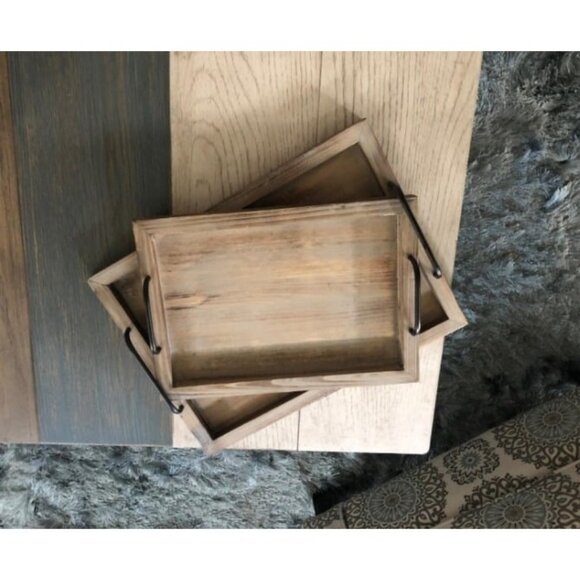 Rustic Vintage Food Serving Trays (Set of 2) | Nesting Wooden Board - Picture 2 of 3